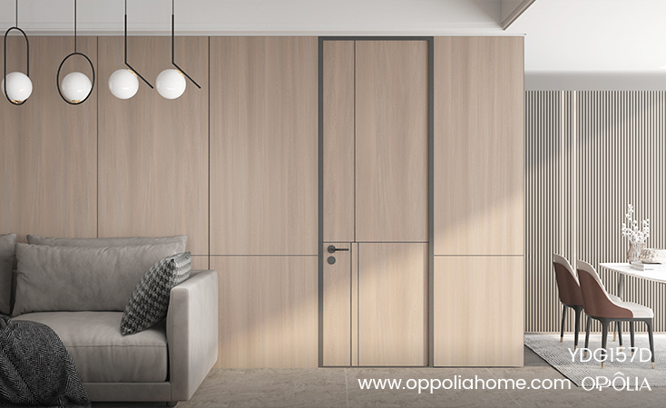 Ceiling-Height Wooden Door in Yellow Oak PVC Finish
