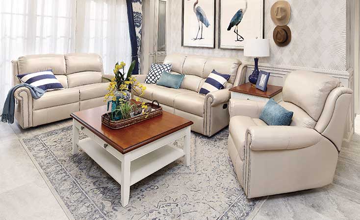 Modern Beige Leather Sofa Set