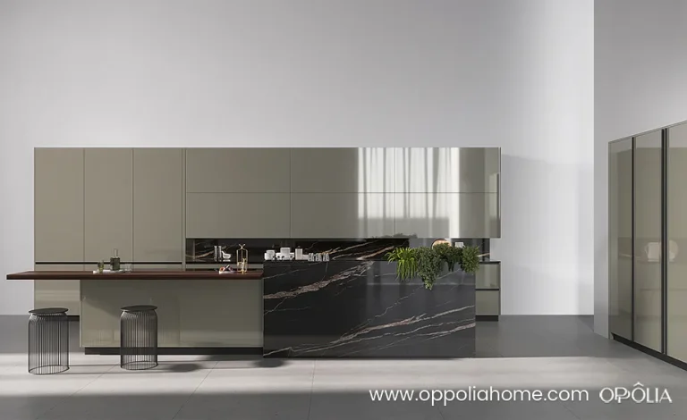 High Gloss Metallic Champagne Kitchen Cabinets
