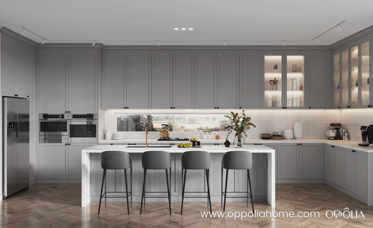 Light Grey Shaker Kitchen Cabinets Open Concept